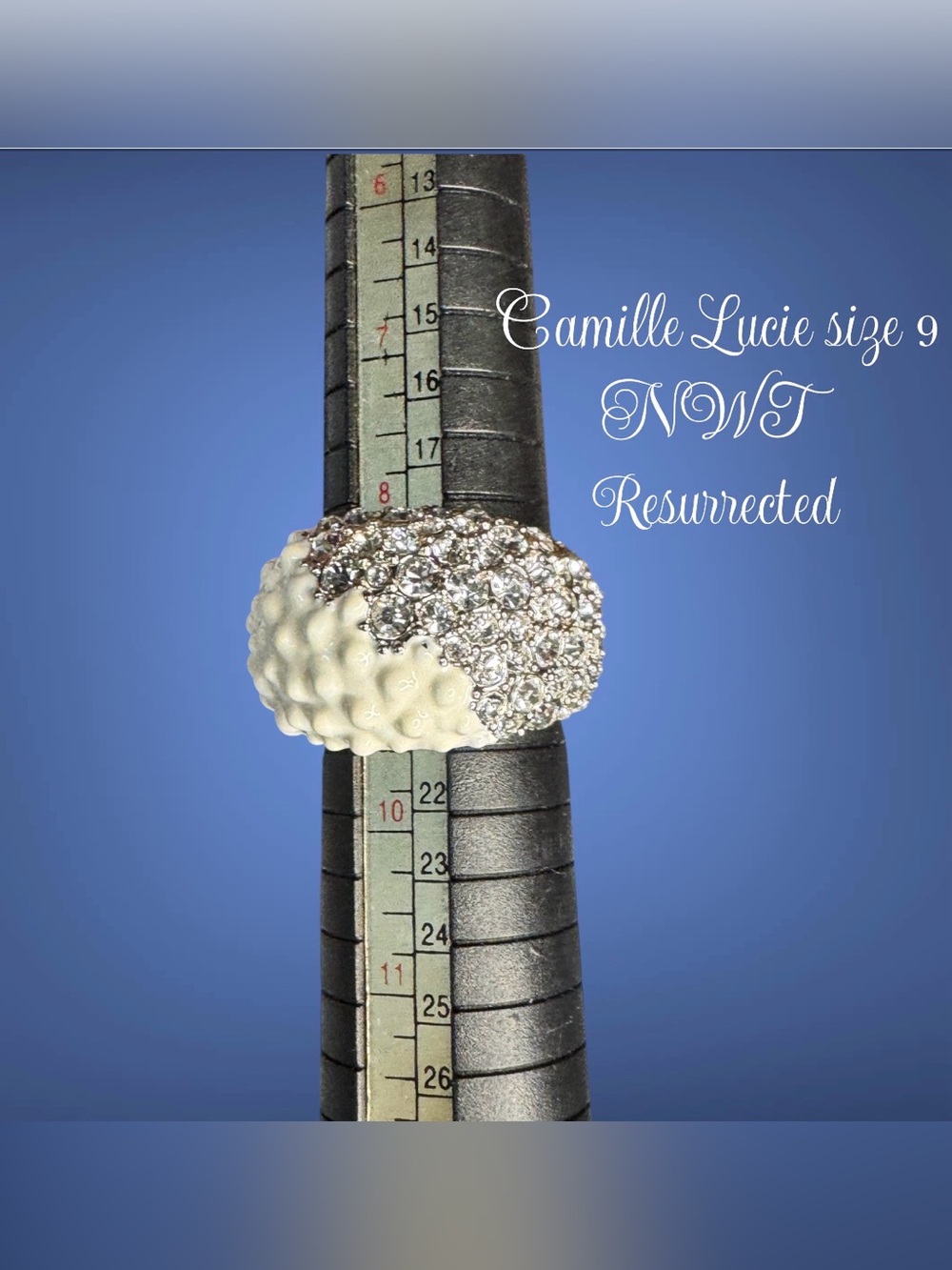 Camille Lucie Resurrected Cream & Rhinestone Dome Ring - NWT Size 9